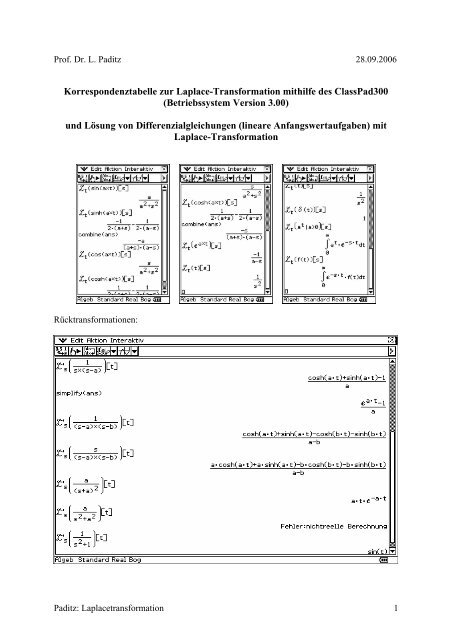 Korrespondenztabelle zur Laplace-Transformation mithilfe des ...