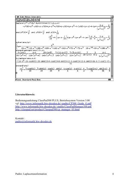 Korrespondenztabelle zur Laplace-Transformation mithilfe des ...