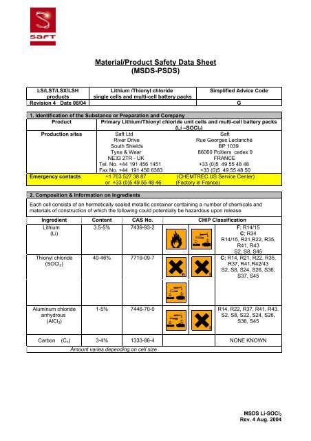 Material/Product Safety Data Sheet