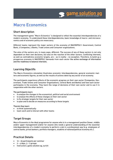 Macro Economics - game solution ag