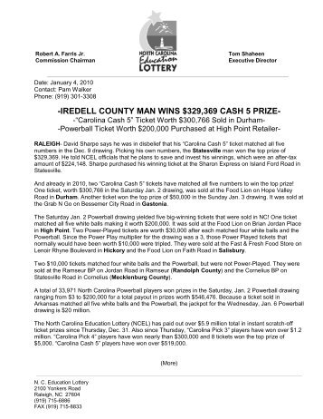 iredell county man wins $329369 cash 5 prize - North Carolina ...