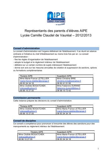 parents AIPE - LycÃ©e Camille Claudel de VaurÃ©al