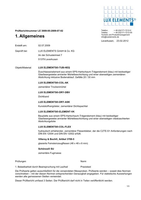 1. Allgemeines - Lux Elements GmbH & Co. KG