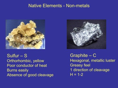 Native Elements, Sulfides, Halides, Sulfates - Faculty web pages