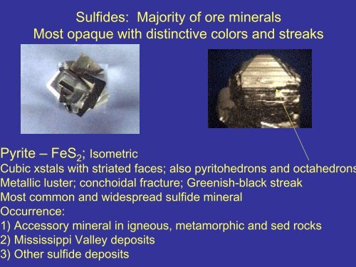 Native Elements, Sulfides, Halides, Sulfates - Faculty web pages