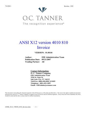 ANSI X12 version 4010 810 Invoice