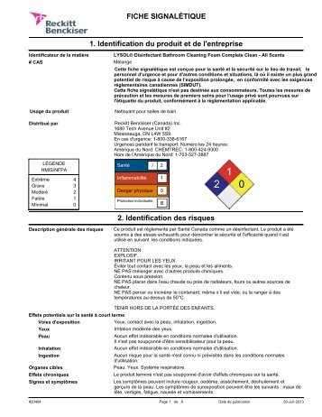 FICHE SIGNALÉTIQUE 1. Identification du ... - Reckitt Benckiser