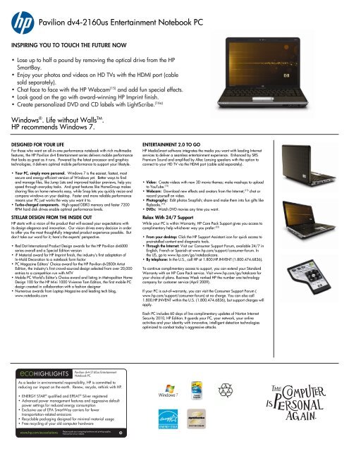 Pavilion dv4-2160us Entertainment Notebook PC - HP - Hewlett ...