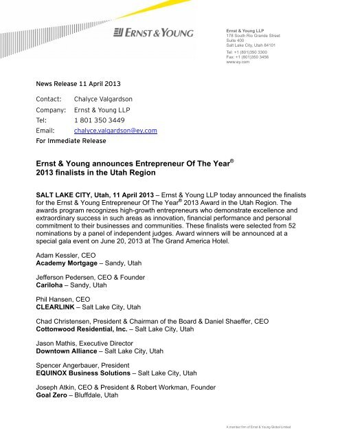 Ernst & Young announces Entrepreneur Of The Year 2013 finalists ...