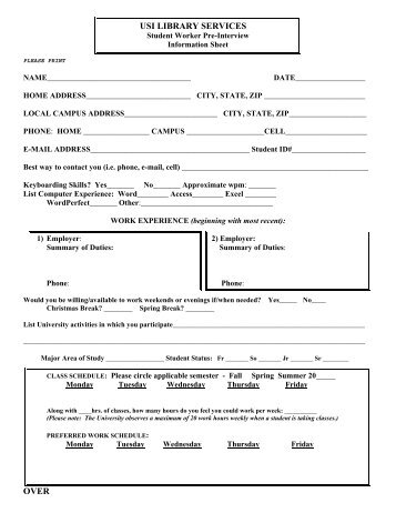 Student Worker Application Form