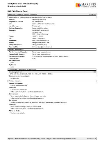 MARENIS Pharma GmbH Safety Data Sheet 1907/2006/EC (GB ...