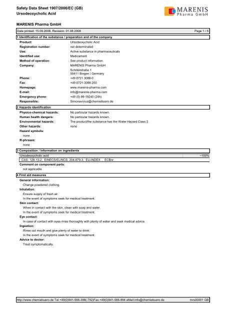 MARENIS Pharma GmbH Safety Data Sheet 1907/2006/EC (GB ...