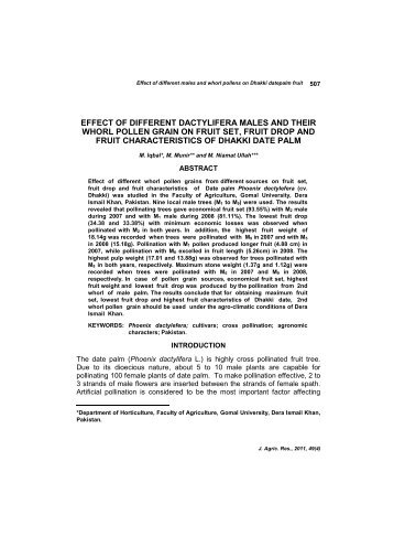 effect of different dactylifera males and their whorl pollen grain on ...