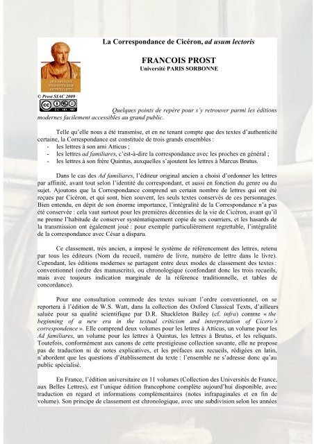 La Correspondance de CicÃ©ron, ad usum lectoris - Tulliana