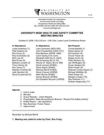 university-wide health and safety committee meeting minutes