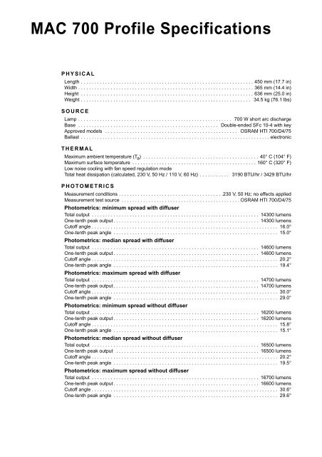 MAC 700 Profile Specifications