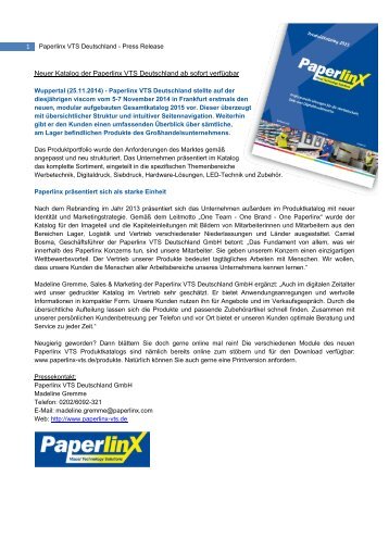 Neuer Katalog der Paperlinx VTS Deutschland ab sofort verfügbar