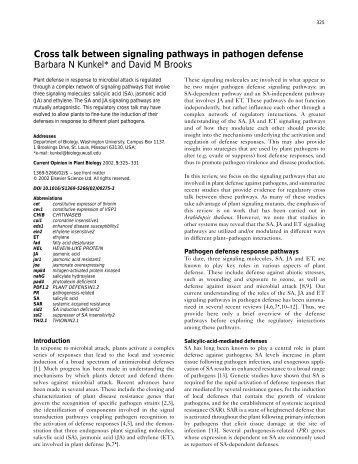 Cross talk between signaling pathways in pathogen defense ...