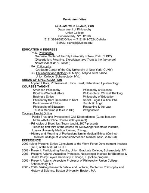 Curriculum Vitae CHALMERS C. CLARK, PhD - Union Graduate ...