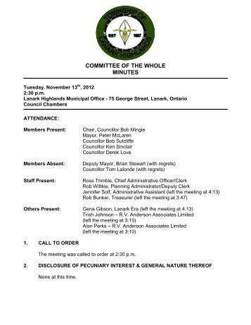 Tuesday, November 13, 2012 - the Township of Lanark Highlands