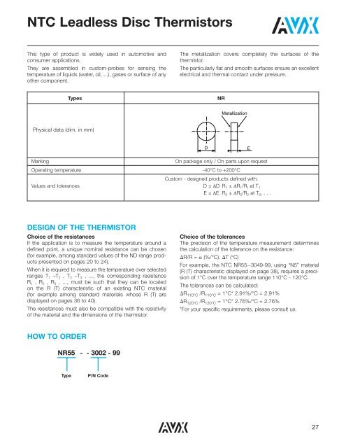 NTC Leadless Disc Thermistors - AVX