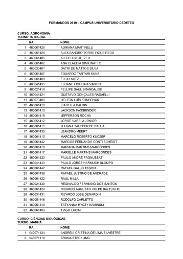 FORMANDOS 2010 â CAMPUS UNIVERSITÃRIO CEDETEG ...