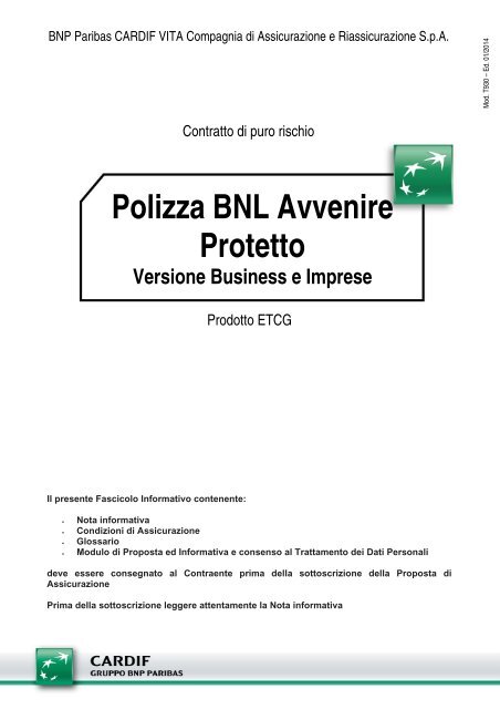 Polizza BNL Avvenire Protetto - Business: Fascicolo Informativo