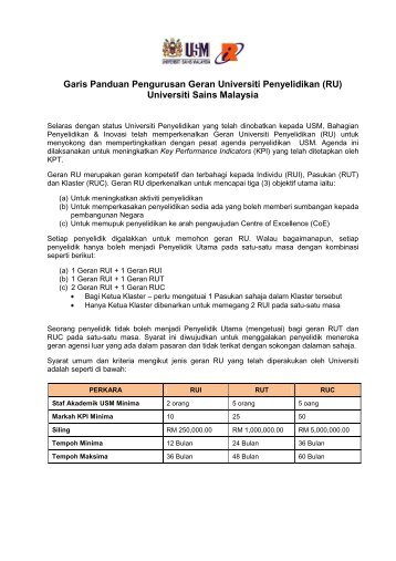 Geran Universiti Penyelidikan (RU) - USM