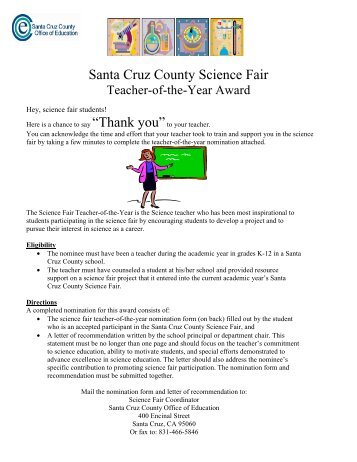 Teacher-of-the-Year Form A & B - Santa Cruz County Science Fair