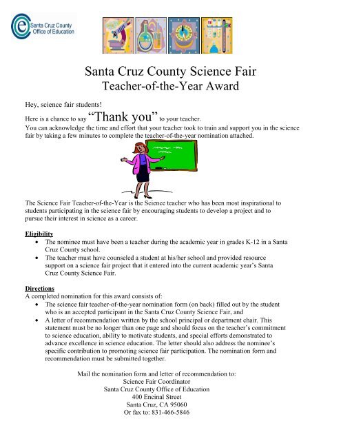 Teacher-of-the-Year Form A & B - Santa Cruz County Science Fair