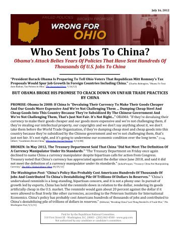 Who Sent Jobs To China? - Republican National Committee