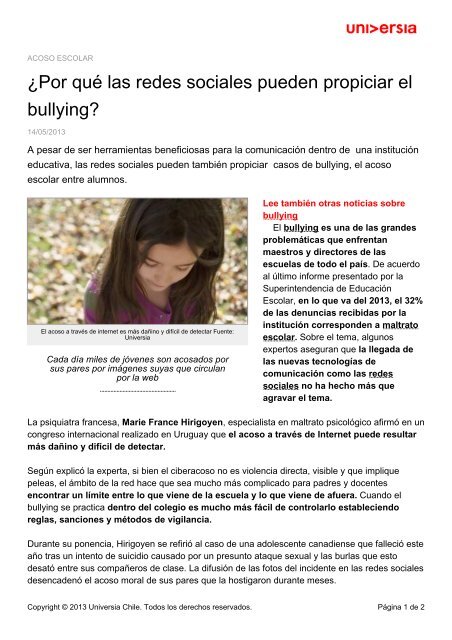 Por qué las redes sociales pueden propiciar el bullying? - Noticias ...