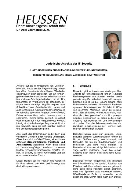 Vorlage - Brief Orginal - Dr. Axel Czarnetzki LL.M.