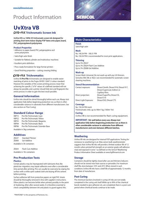 UvXtra VB Product Information - FUJIFILM SERICOL