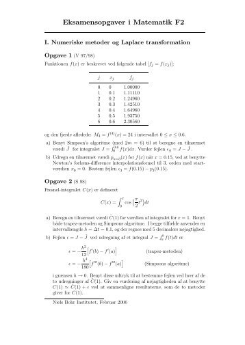 Eksamensopgaver i Matematik F2 - Niels Bohr Institutet