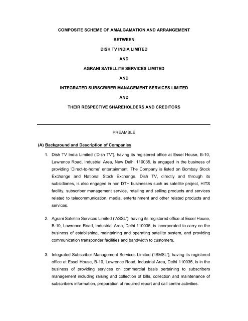 Composite Scheme of Amalgamation and Arrangement - DishTV