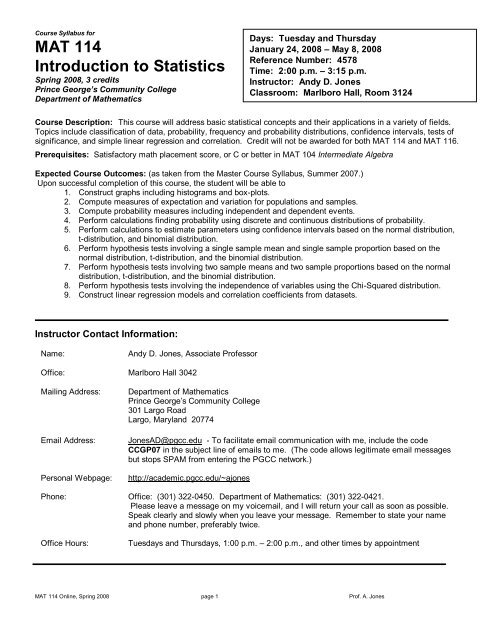 Course Syllabus For Academic Computer Center Prince George S