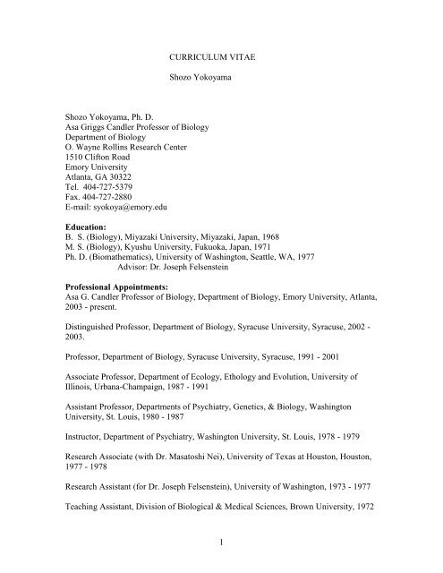 1 Curriculum Vitae Shozo Yokoyama Shozo Yokoyama Ph D
