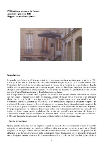 Rapport du secrÃ©taire gÃ©nÃ©ral - FÃ©dÃ©ration Protestante de France
