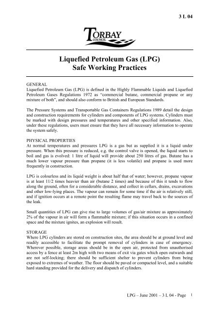 Liquefied Petroleum Gas (LPG) Safe Working Practices