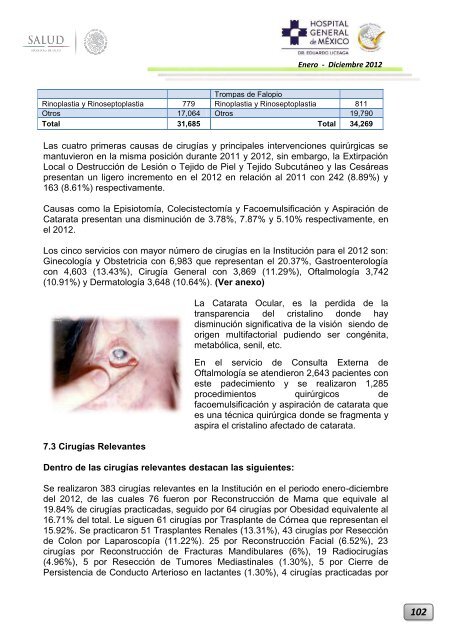 Informe Ejecutivo Enero - Diciembre 2012 - Hospital General de ...