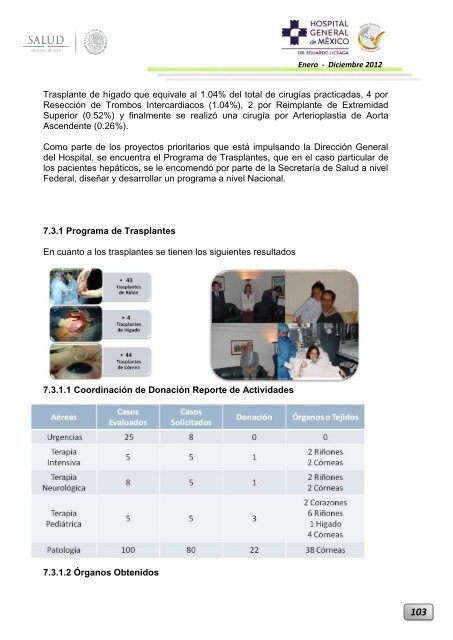 Informe Ejecutivo Enero - Diciembre 2012 - Hospital General de ...