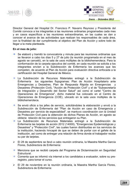 Informe Ejecutivo Enero - Diciembre 2012 - Hospital General de ...