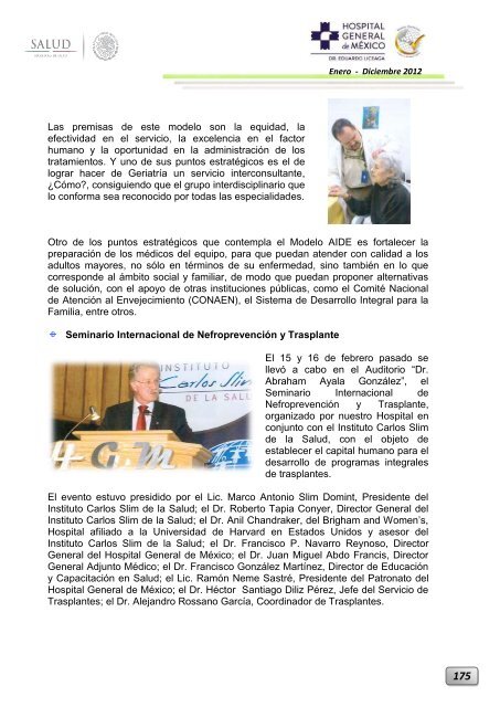 Informe Ejecutivo Enero - Diciembre 2012 - Hospital General de ...