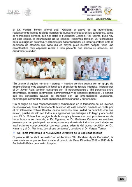 Informe Ejecutivo Enero - Diciembre 2012 - Hospital General de ...