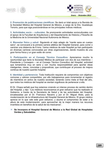 Informe Ejecutivo Enero - Diciembre 2012 - Hospital General de ...