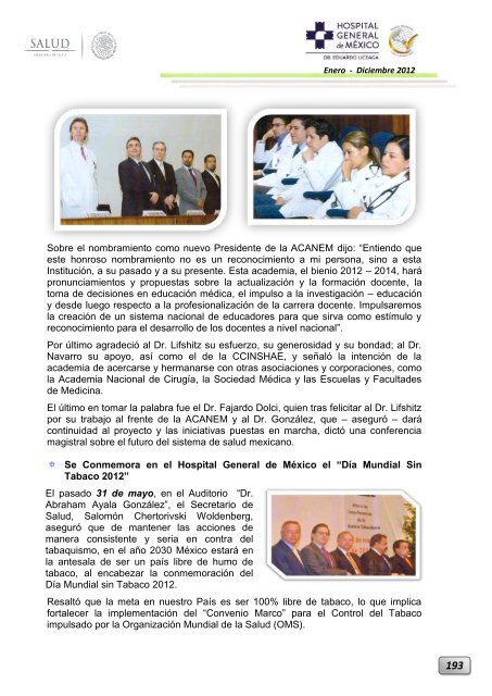 Informe Ejecutivo Enero - Diciembre 2012 - Hospital General de ...