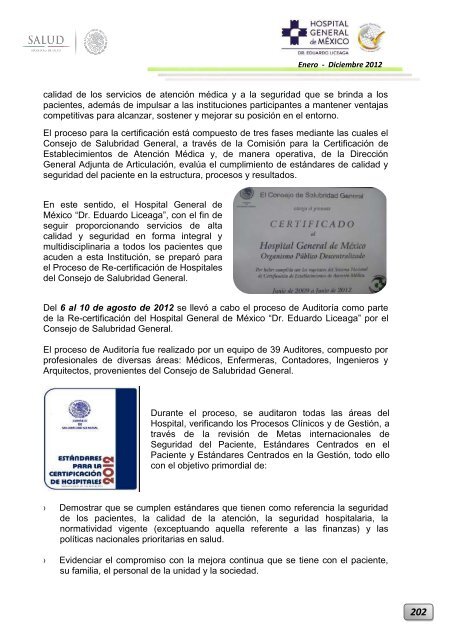 Informe Ejecutivo Enero - Diciembre 2012 - Hospital General de ...