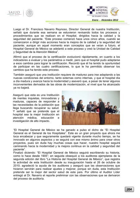 Informe Ejecutivo Enero - Diciembre 2012 - Hospital General de ...