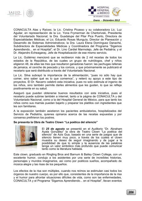 Informe Ejecutivo Enero - Diciembre 2012 - Hospital General de ...